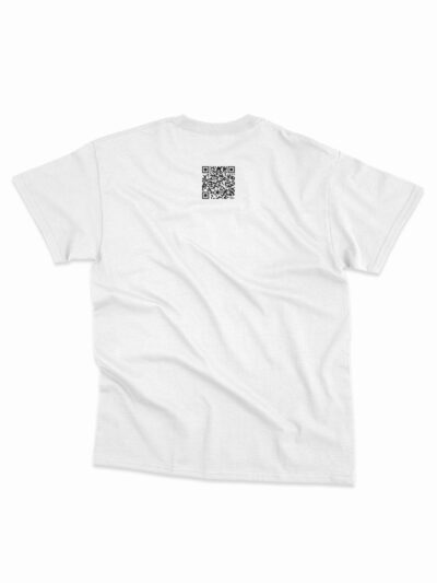 Mockup of t-shirt with QR code on the back | F#ck Student Debt Design | Class War Clothing Co.